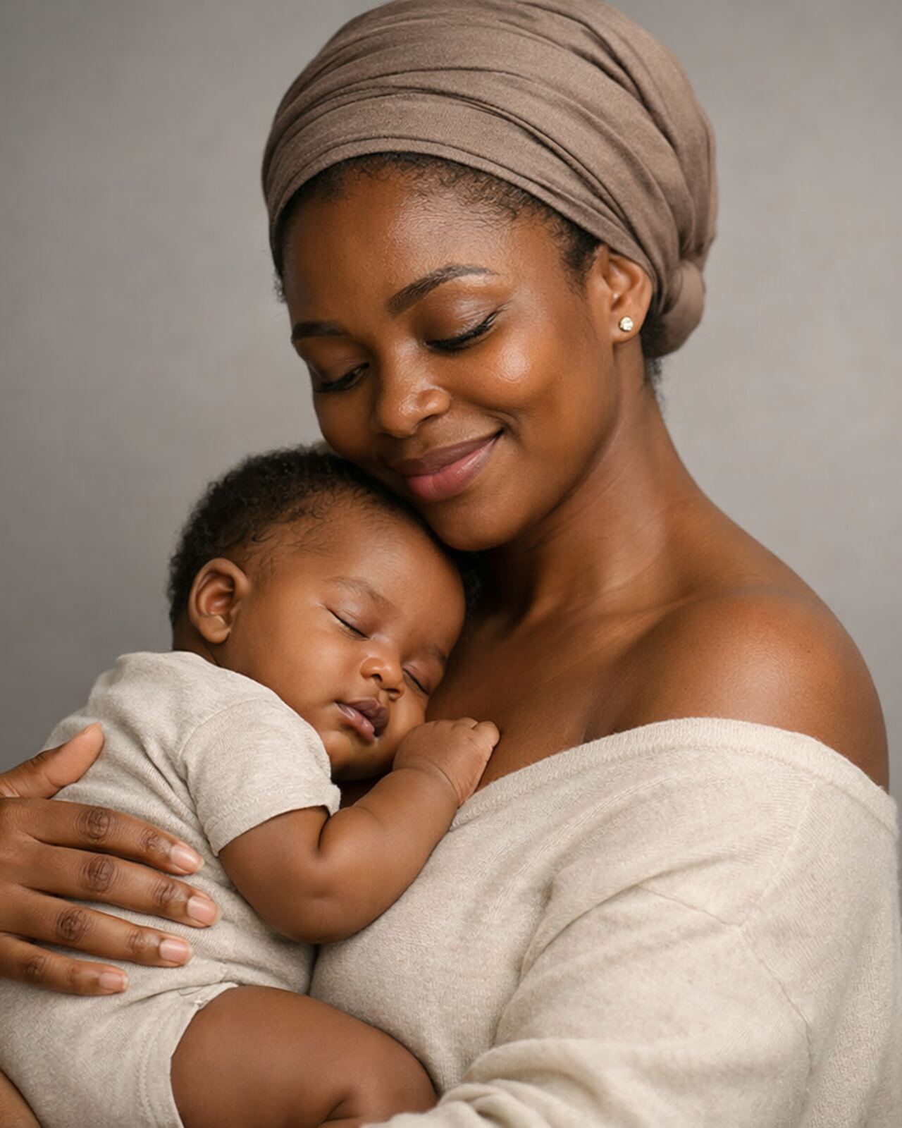 Mother lovingly cradling her newborn baby